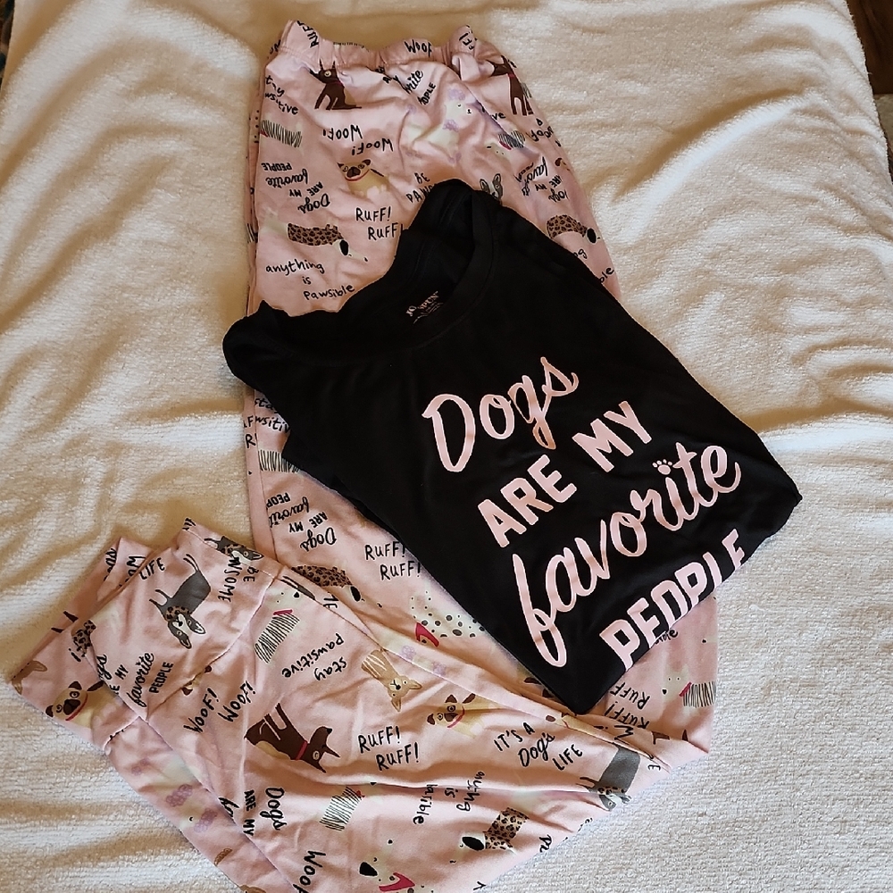 Charming Pink and Black Dog Print Pajama Set